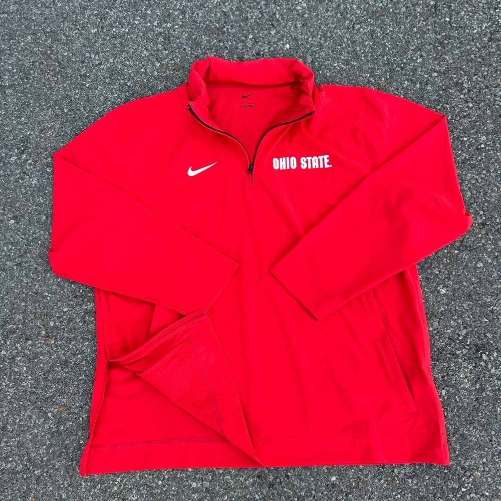 Nike Ohio State Buckeyes Mens XL Red Quarter Zip Hooded Windbreaker Jacket OSU